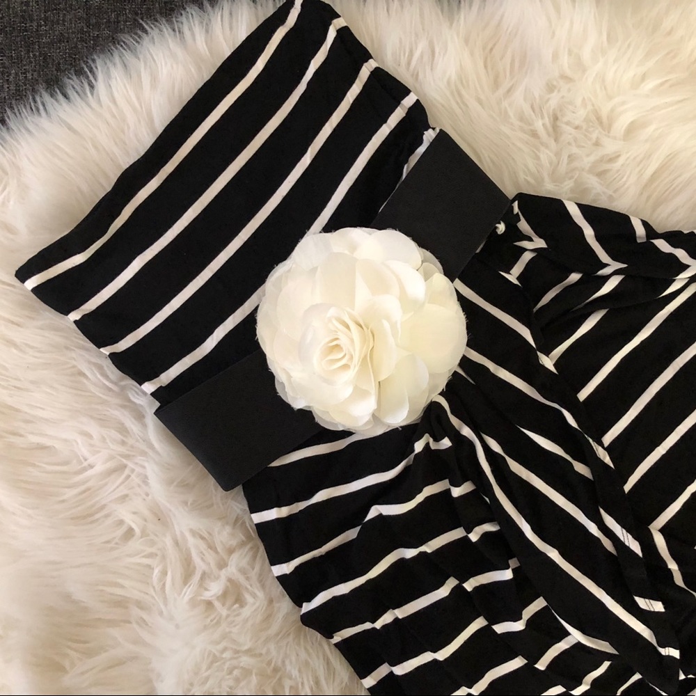 Ann Taylor Striped B&W Strapless Dress - Sz: XXSP
